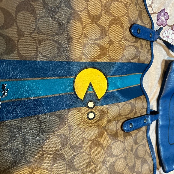 Coach Pac-Man Large Tote Reversible Coated Canvas Blue Stripe - Picture 5 of 12